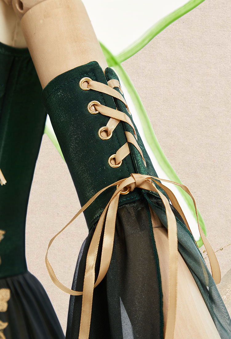 Medieval Fantasy Green Elf Dress Elegant Retro Dress Houppelande with Sleeves and Wing