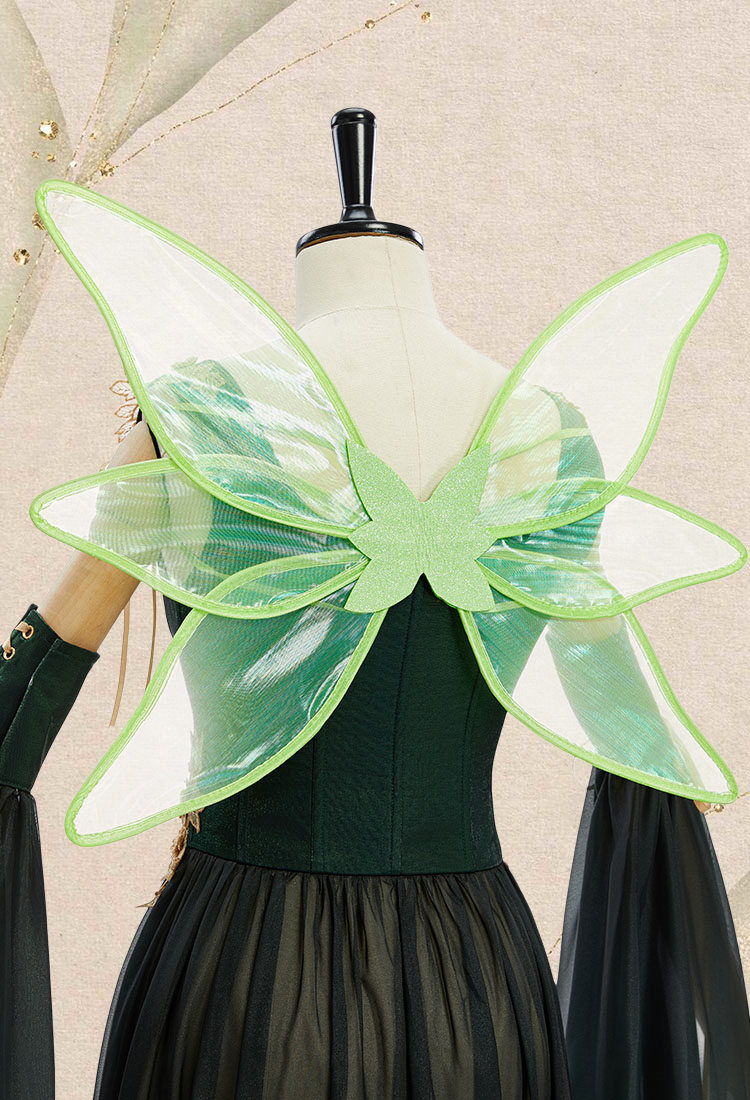 Medieval Fantasy Green Elf Dress Elegant Retro Dress Houppelande with Sleeves and Wing