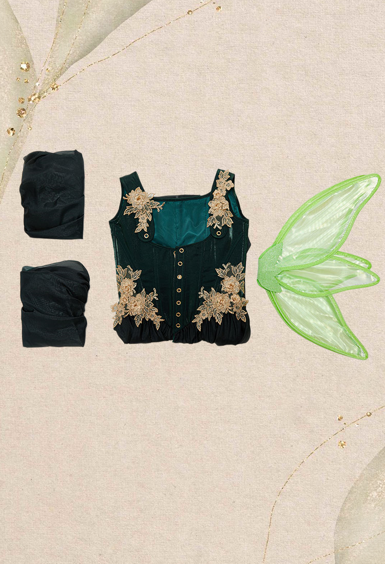 Medieval Fantasy Green Elf Dress Elegant Retro Dress Houppelande with Sleeves and Wing