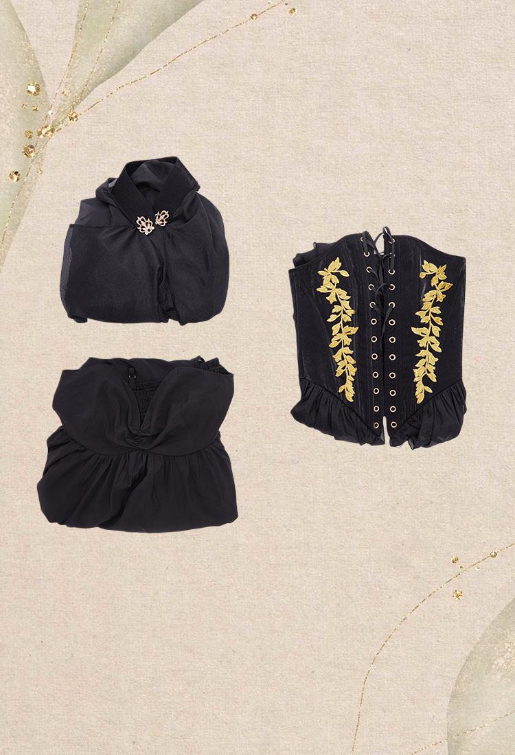 Medieval Dark Elf Dress Set Renaissance Gothic Costume Inner Dress Corset Dress Set with Cape