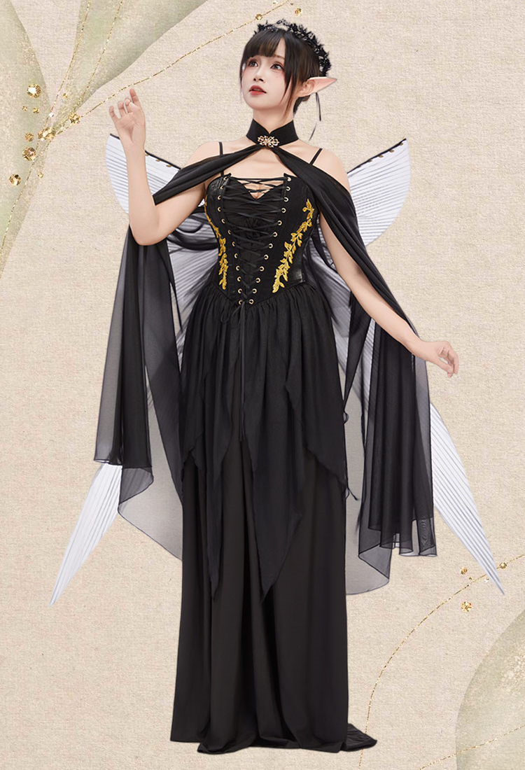 Medieval Dark Elf Dress Set Renaissance Gothic Costume Inner Dress Corset Dress Set with Cape