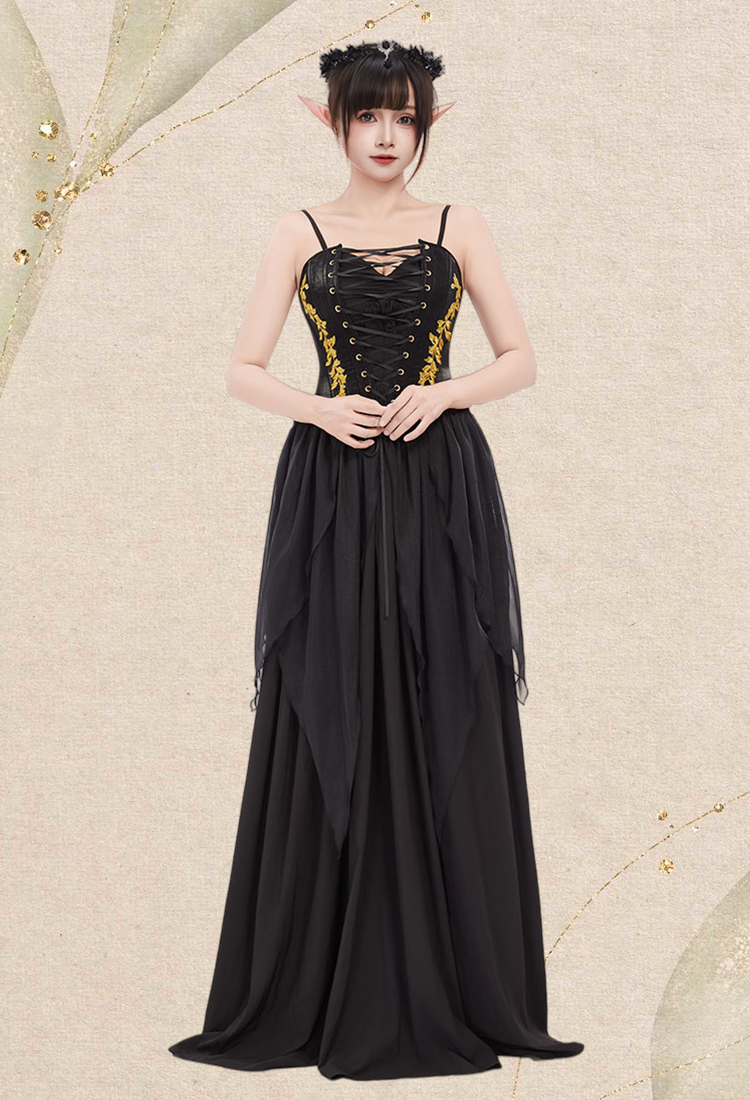 Medieval Dark Elf Dress Set Renaissance Gothic Costume Inner Dress Corset Dress Set with Cape