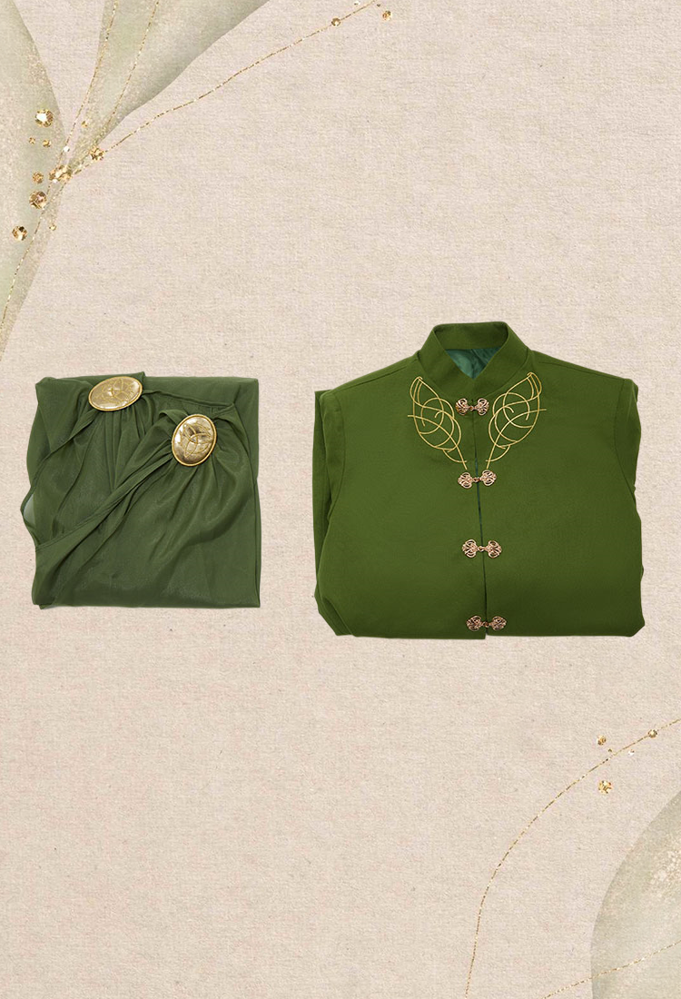 Medieval Renaissance Elf Knight Costume Vintage Embroidered Coat with Shawl