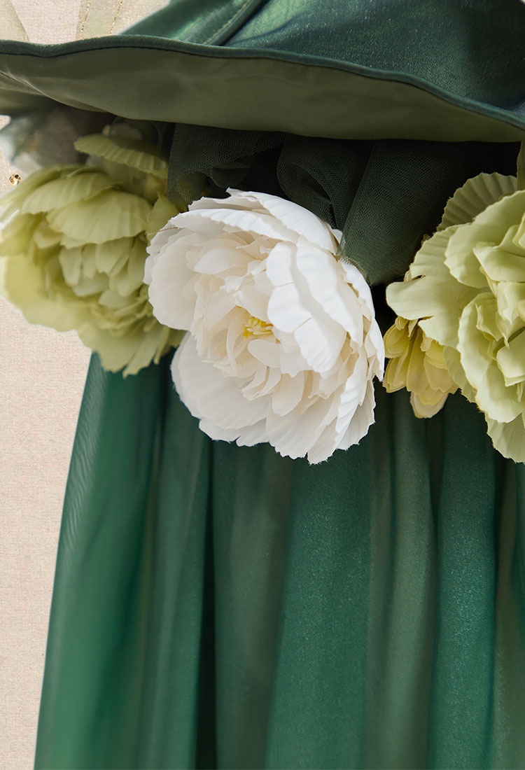 Medieval Flower Fairy Green Gradient Tube Dress Renaissance Fantasy Costume Outer Dress with Sleeves