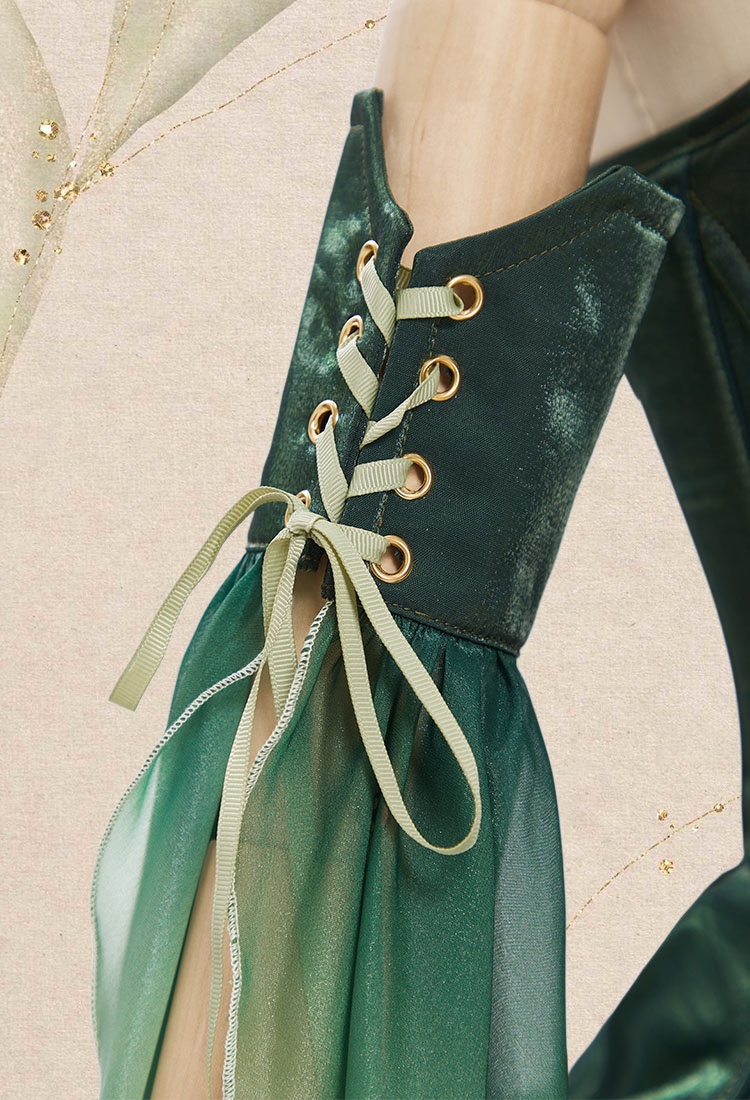 Medieval Flower Fairy Green Gradient Tube Dress Renaissance Fantasy Costume Outer Dress with Sleeves