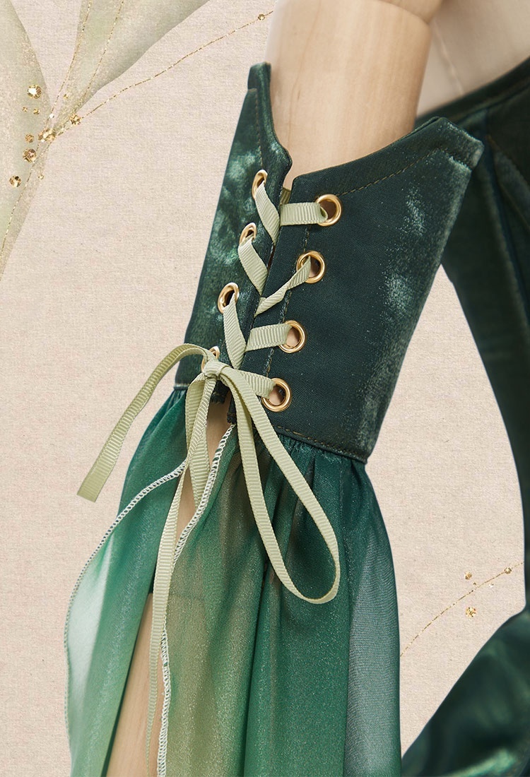 Medieval Flower Fairy Green Gradient Tube Dress Renaissance Fantasy Costume Outer Dress with Sleeves