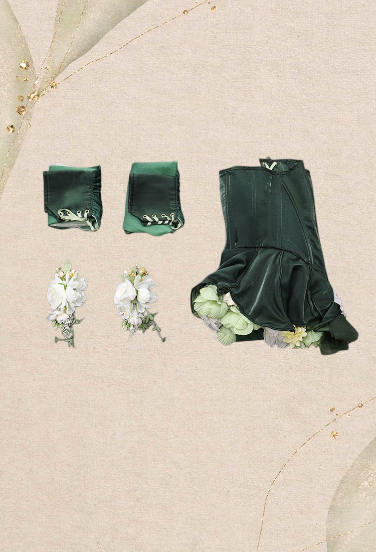 Medieval Flower Fairy Green Gradient Tube Dress Renaissance Fantasy Costume Outer Dress with Sleeves