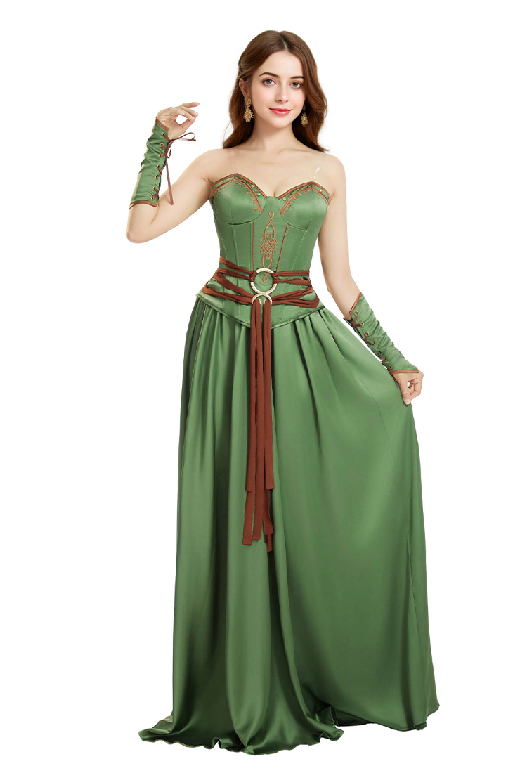 Medieval Renaissance Viking Warrior Female Corset Skirt Set with Waist Ornament and Wrist Armor