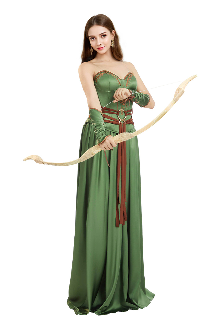 Medieval Renaissance Viking Warrior Female Corset Skirt Set with Waist Ornament and Wrist Armor