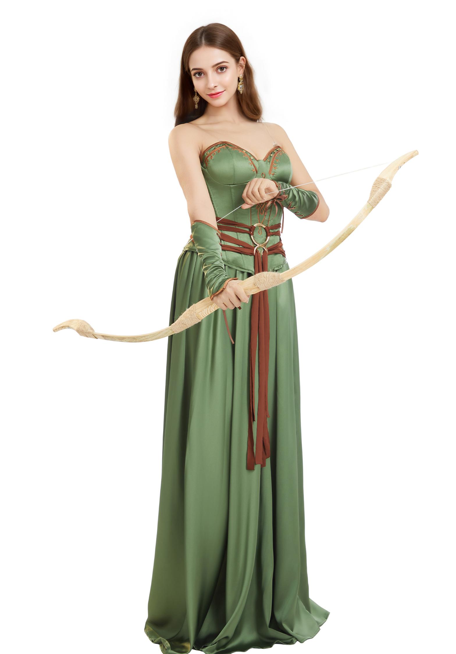 Medieval Renaissance Viking Warrior Female Corset Skirt Set with Waist Ornament and Wrist Armor