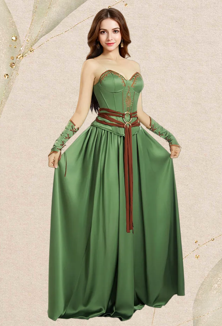 Medieval Renaissance Viking Warrior Female Corset Skirt Set with Waist Ornament and Wrist Armor