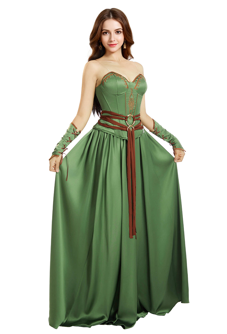 Medieval Renaissance Viking Warrior Female Corset Skirt Set with Waist Ornament and Wrist Armor