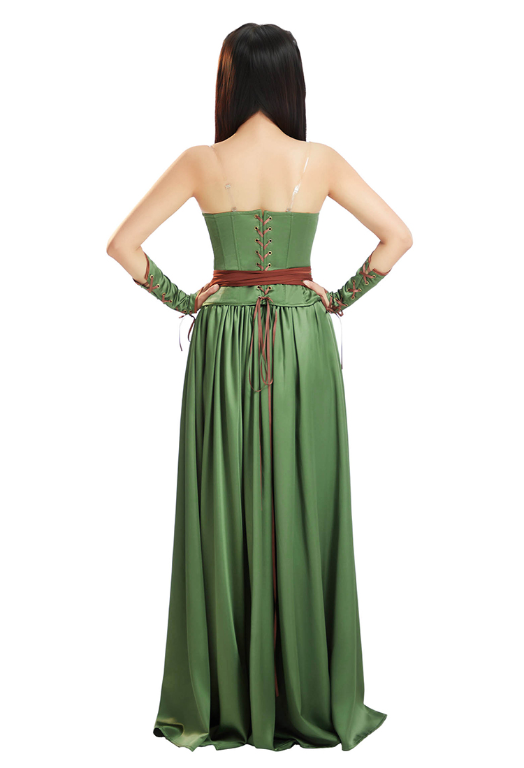 Medieval Renaissance Viking Warrior Female Corset Skirt Set with Waist Ornament and Wrist Armor