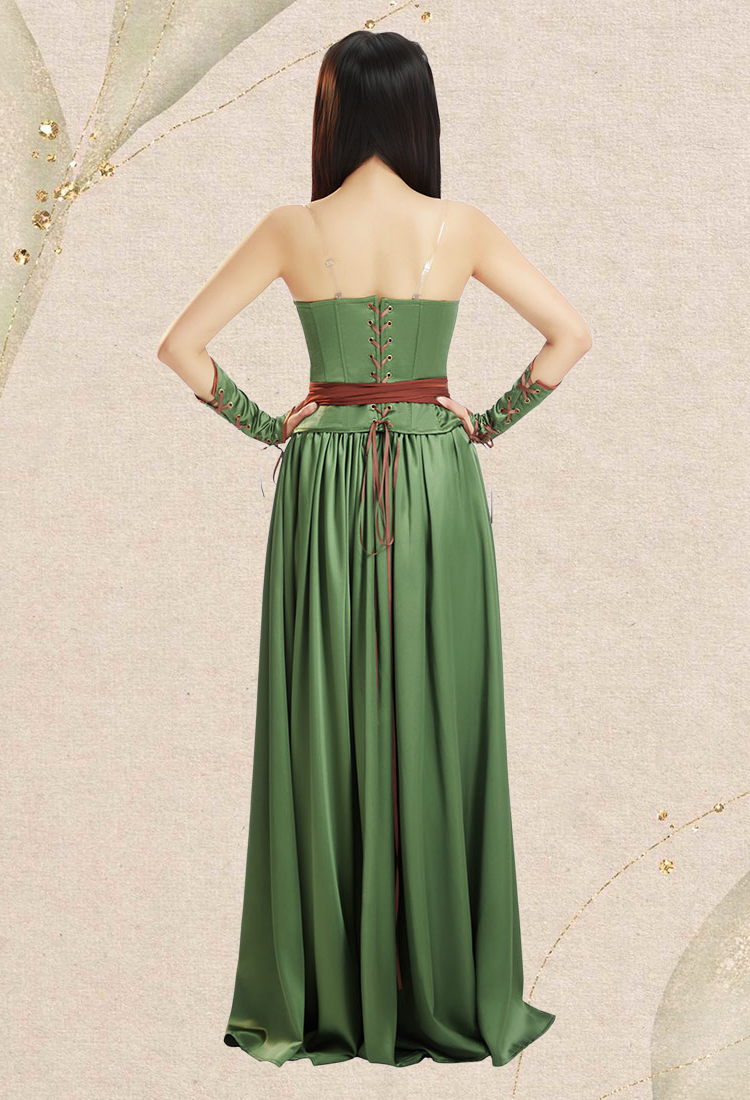 Medieval Renaissance Viking Warrior Female Corset Skirt Set with Waist Ornament and Wrist Armor