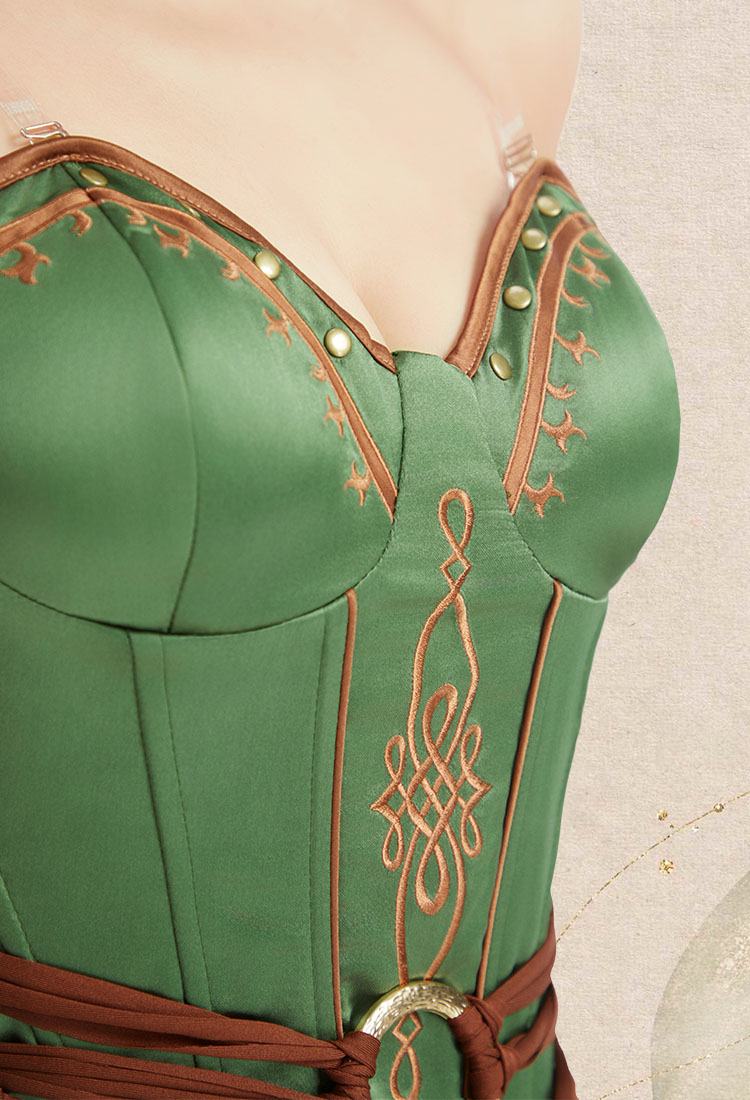 Medieval Renaissance Viking Warrior Female Corset Skirt Set with Waist Ornament and Wrist Armor