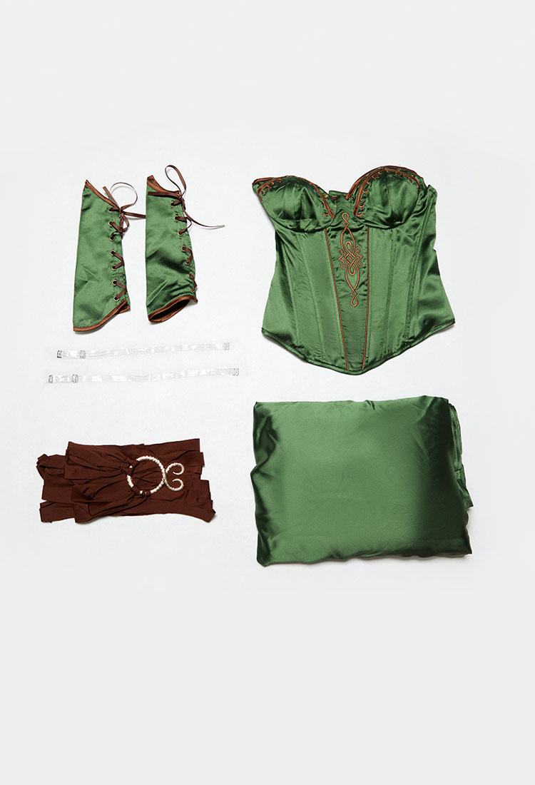 Medieval Renaissance Viking Warrior Female Corset Skirt Set with Waist Ornament and Wrist Armor