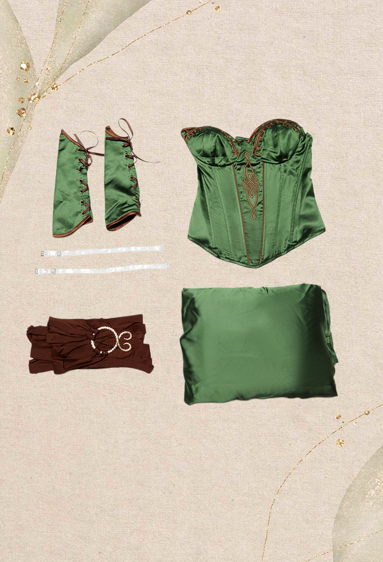 Medieval Renaissance Viking Warrior Female Corset Skirt Set with Waist Ornament and Wrist Armor