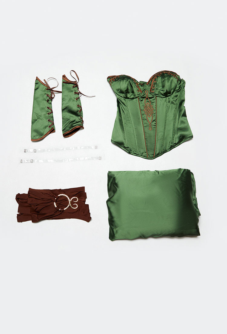 Medieval Renaissance Viking Warrior Female Corset Skirt Set with Waist Ornament and Wrist Armor