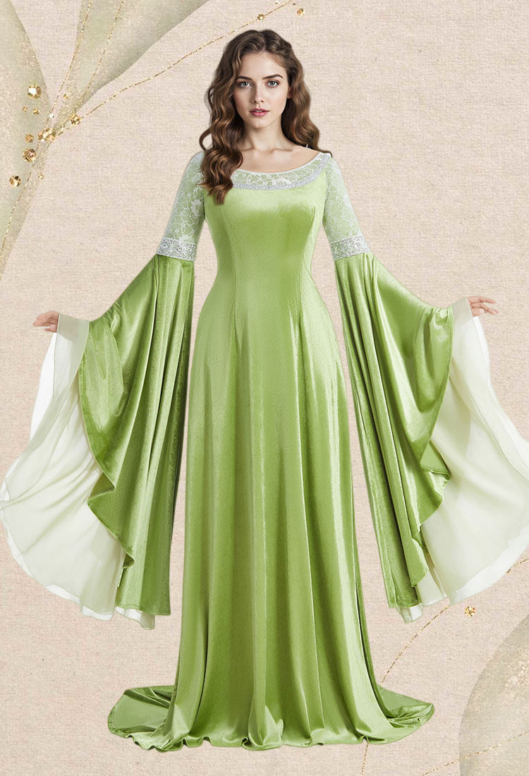 The Lord of the Rings Arwen Undómiel Medieval Coronation Dress Renaissance Elf Style Velvet Lace-trimmed Dress