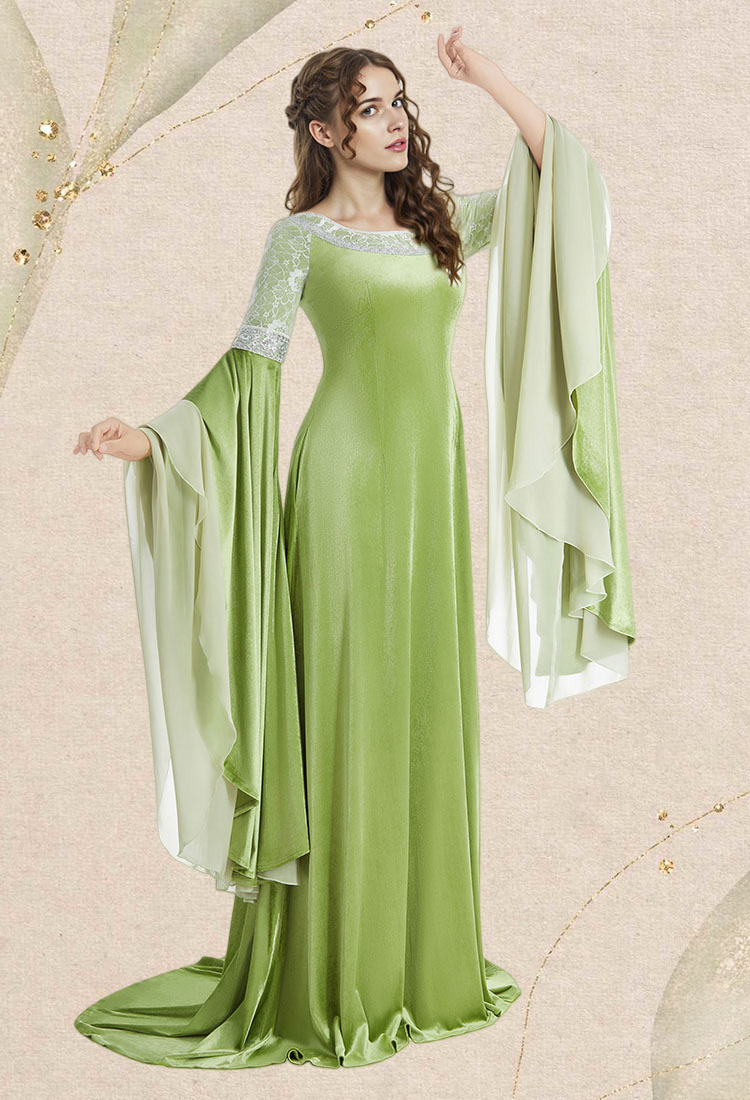 The Lord of the Rings Arwen Undómiel Medieval Coronation Dress Renaissance Elf Style Velvet Lace-trimmed Dress