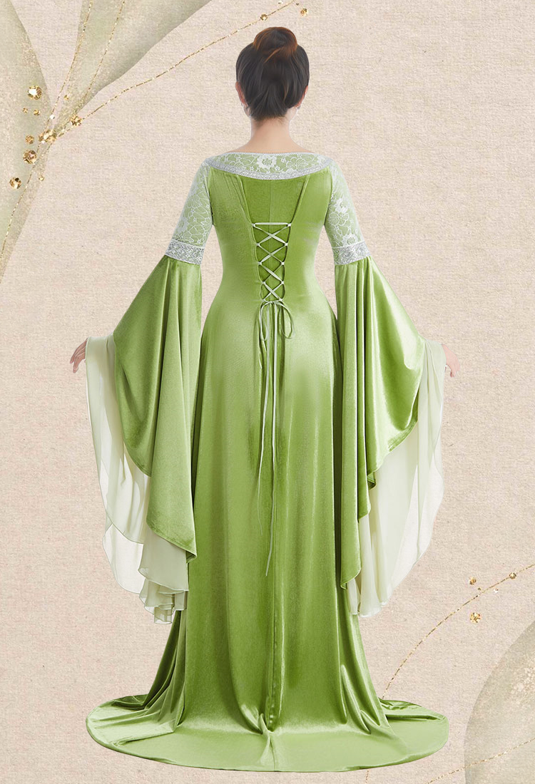 The Lord of the Rings Arwen Undómiel Medieval Coronation Dress Renaissance Elf Style Velvet Lace-trimmed Dress