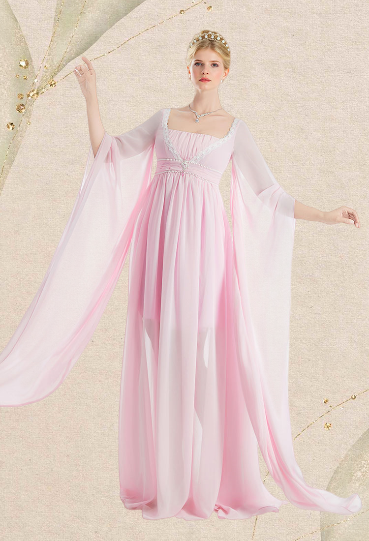 Medieval Princess Dress Renaissance Costume Pink Satin Gown with Hat