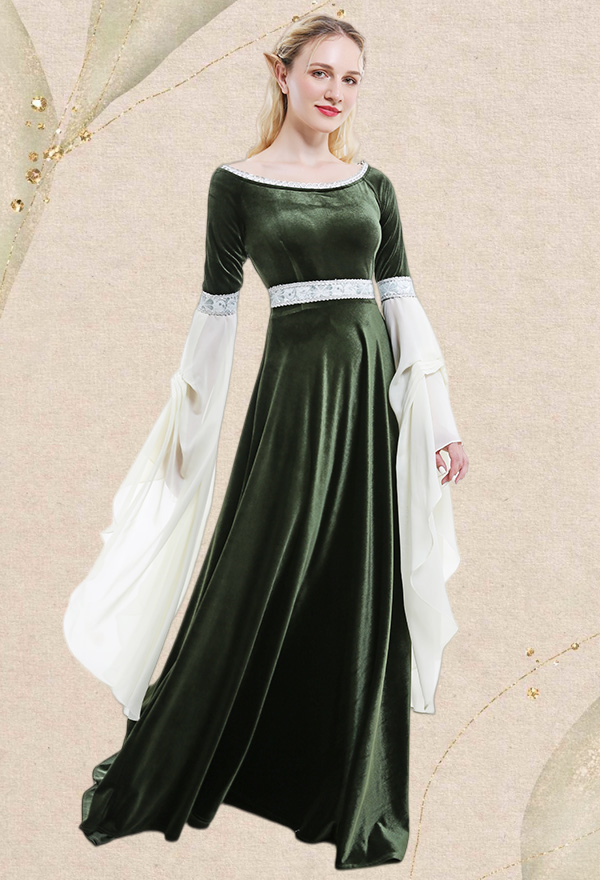 Medieval Fantasy Dress Handmade Retro Costume Forest Fairy Elf Velvet Gown