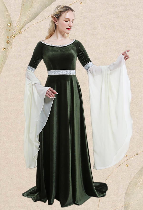 Medieval Fantasy Dress Handmade Retro Costume Forest Fairy Elf Velvet Gown