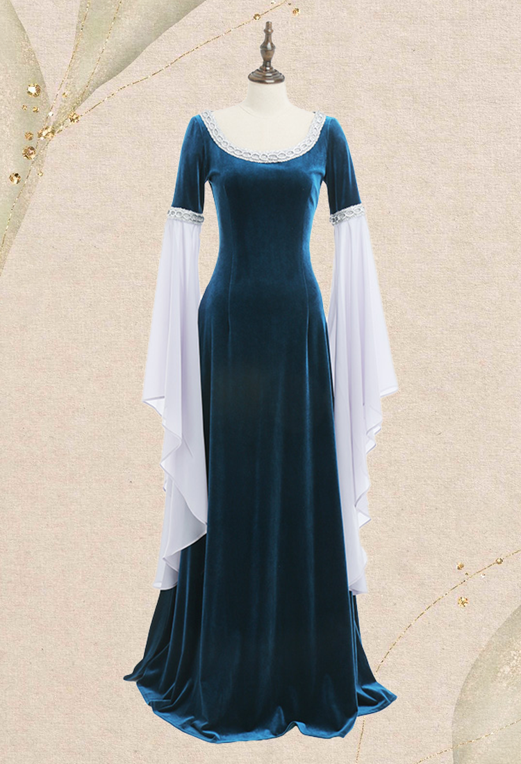 Renaissance Medieval Dress Handmade Vintage Forest Fairy Elf Velvet Back Lace-up Evening Dress Cosplay Costume