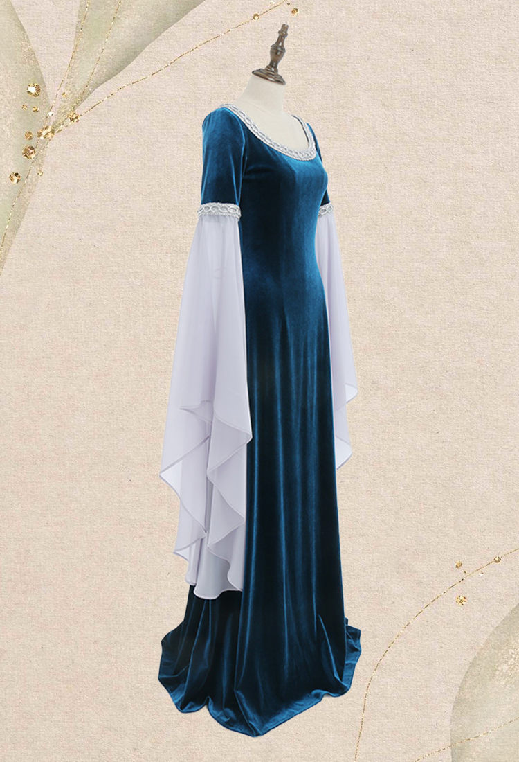 Renaissance Medieval Dress Handmade Vintage Forest Fairy Elf Velvet Back Lace-up Evening Dress Cosplay Costume