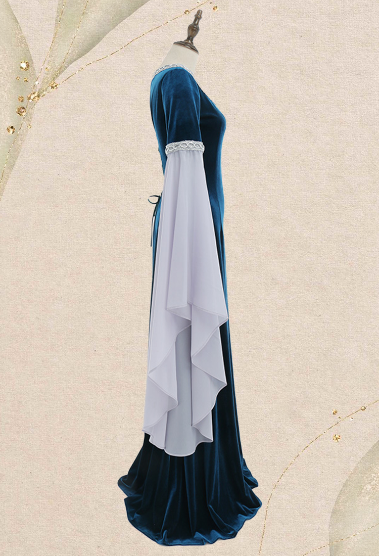 Renaissance Medieval Dress Handmade Vintage Forest Fairy Elf Velvet Back Lace-up Evening Dress Cosplay Costume