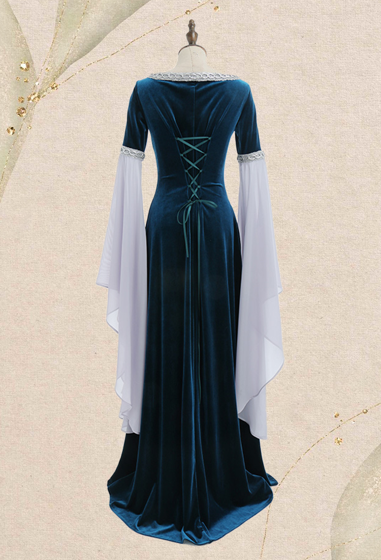 Renaissance Medieval Dress Handmade Vintage Forest Fairy Elf Velvet Back Lace-up Evening Dress Cosplay Costume