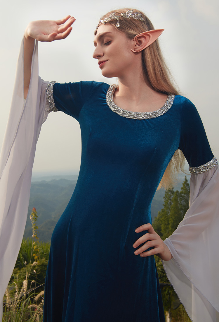 Renaissance Medieval Dress Handmade Vintage Forest Fairy Elf Velvet Back Lace-up Evening Dress Cosplay Costume