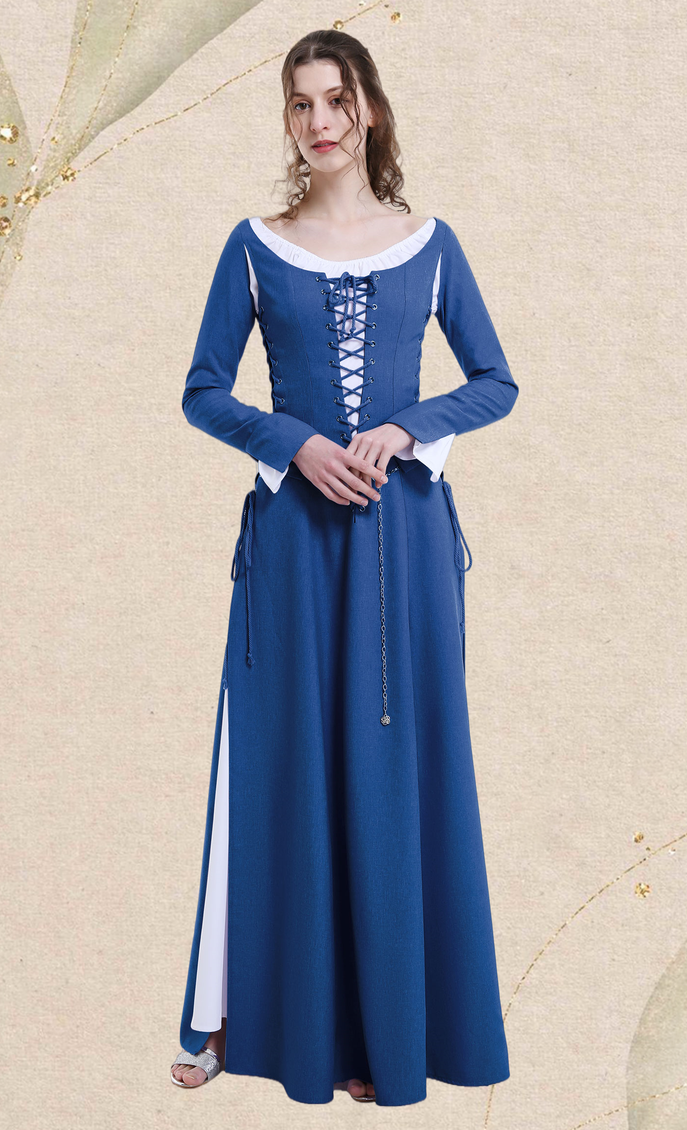 Medieval Renaissance Costume Handmade Historical Retro Lace-up Dress Full Set for Role Play Party LARP Halloween