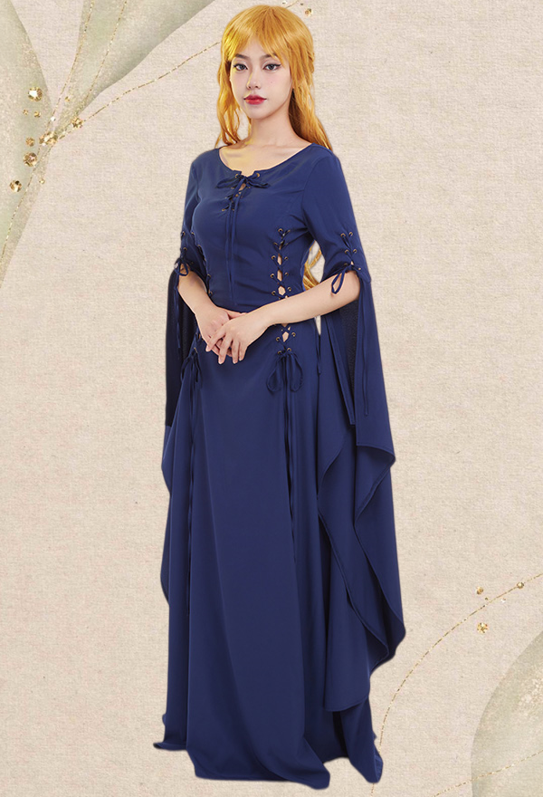 Medieval Renaissance Vintage Wedding Dress with Long Trailing Sleeves