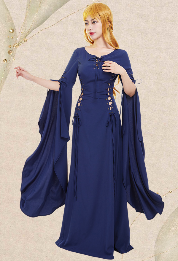 Medieval Renaissance Vintage Wedding Dress with Long Trailing Sleeves