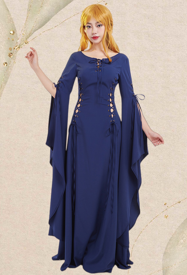Medieval Renaissance Vintage Wedding Dress with Long Trailing Sleeves