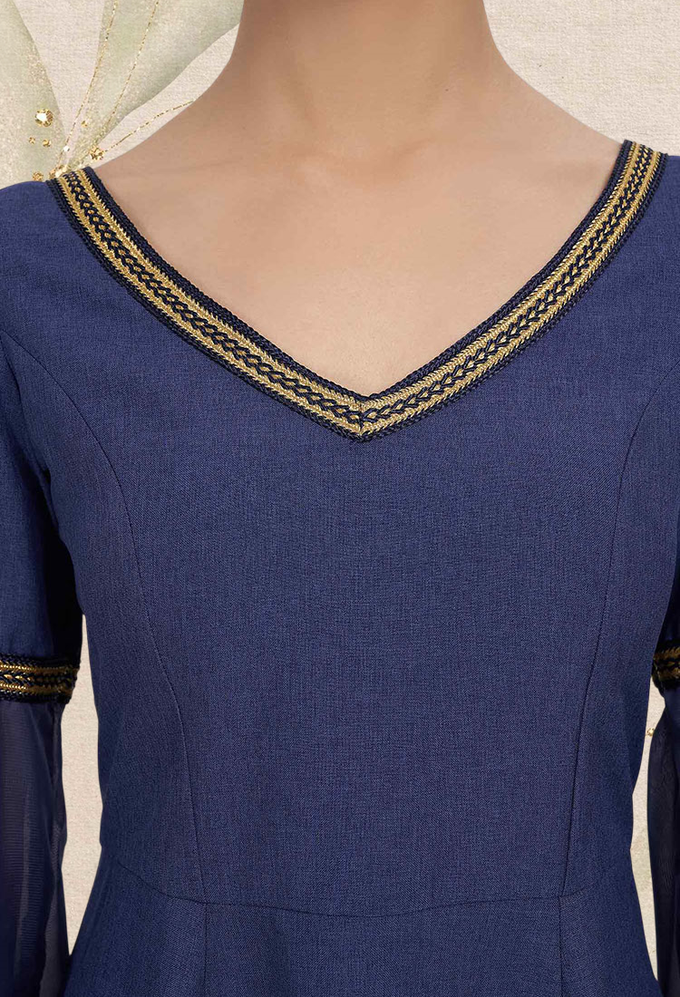 Medieval Style Dress Deep V Wide Sleeve Long Side Slit Dress