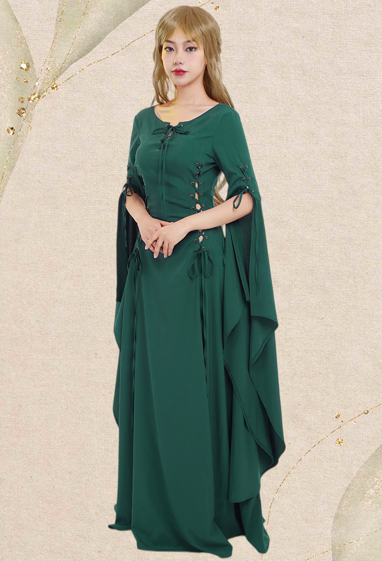 Medieval Renaissance Dress Lace-up Vintage Wedding Dress with Long Trailing Sleeves