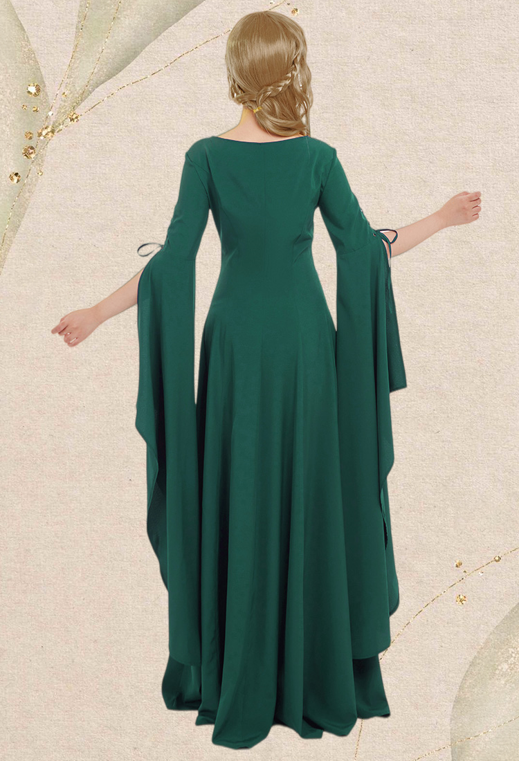Medieval Renaissance Dress Lace-up Vintage Wedding Dress with Long Trailing Sleeves