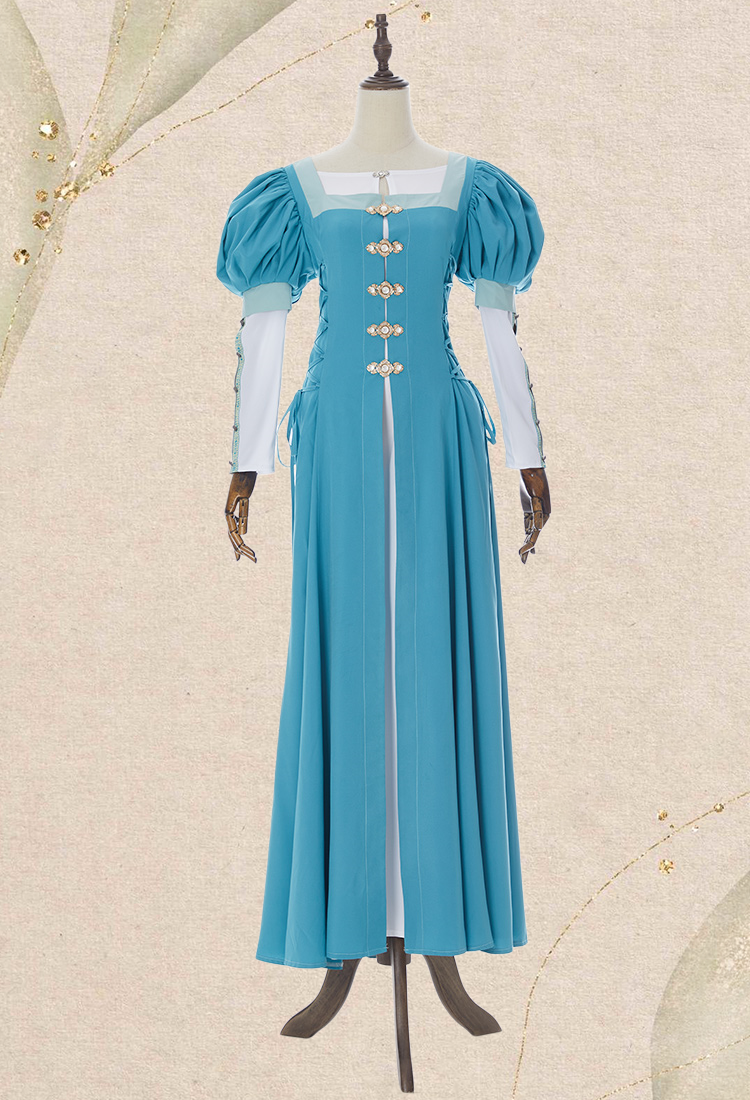 Medieval Renaissance Costume Vintage Retro Blue Green Puff Sleeves Fake Two Piece Dress daizbella Medieval Renaissance Costume Vintage Retro Blue Green Puff Sleeves Fake Two Piece Dress daizbella