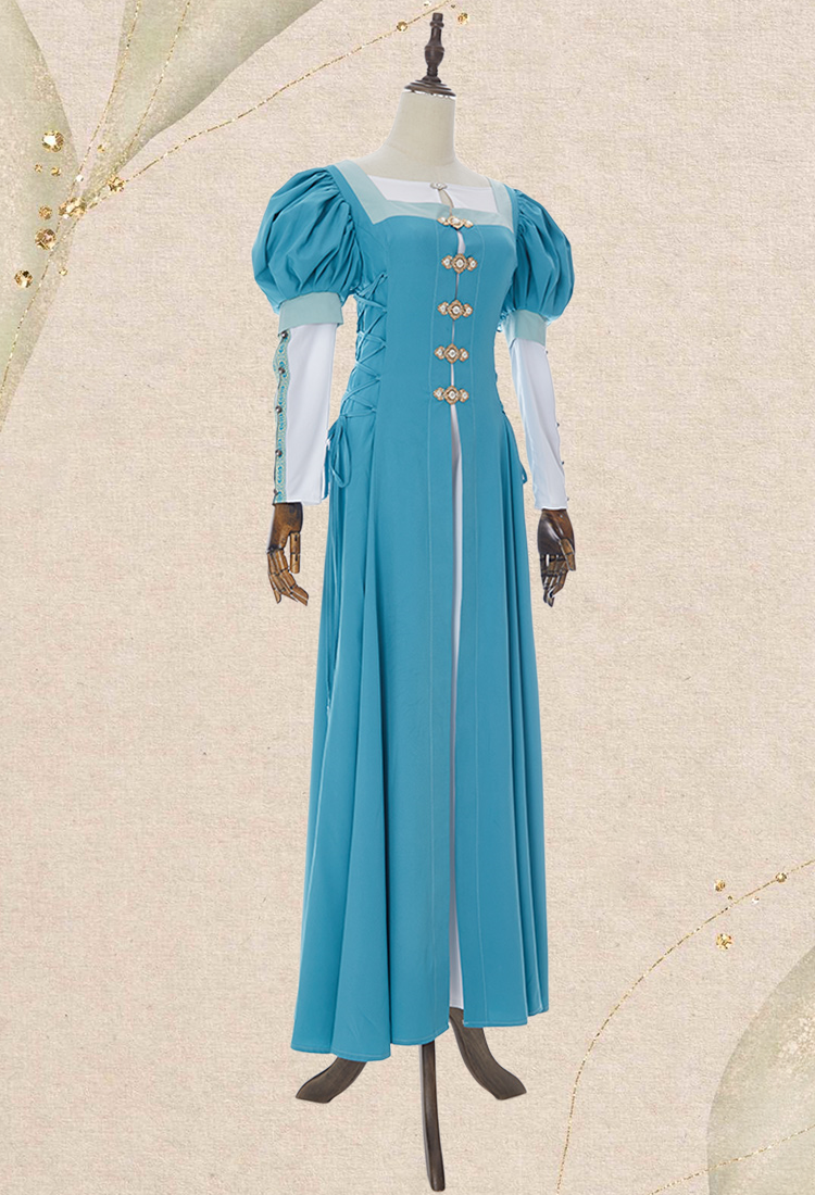 Medieval Renaissance Costume Vintage Retro Puff Sleeves Fake Two Piece Dress