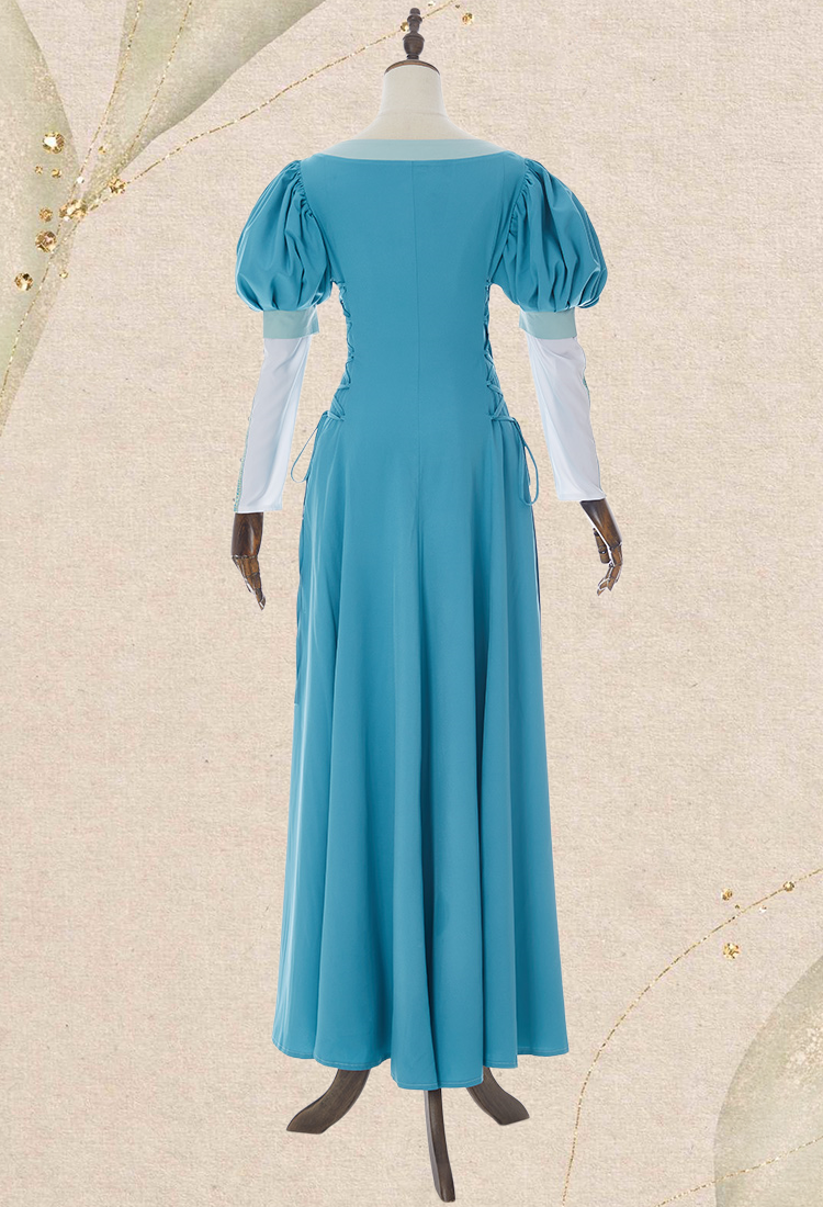 Medieval Renaissance Costume Vintage Retro Blue Green Puff Sleeves Fake Two  Piece Dress  daizbella
