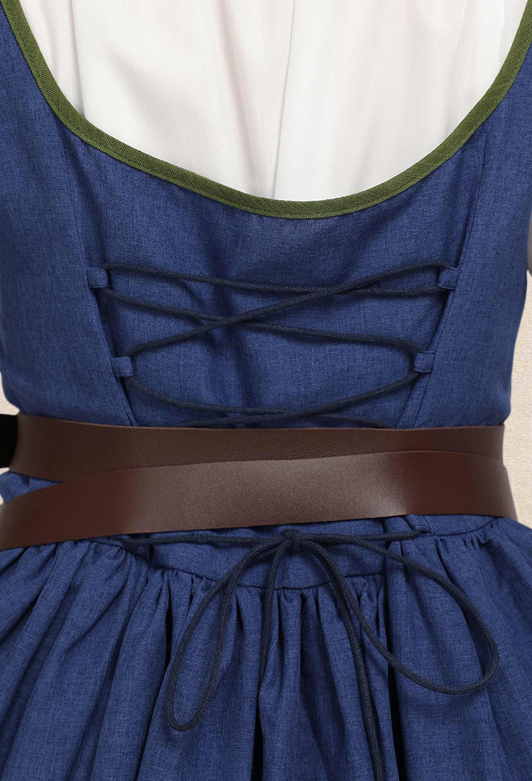 Medieval Renaissance Dress Vintage Long Dress with Belt and Waist Bag Cosplay Costume