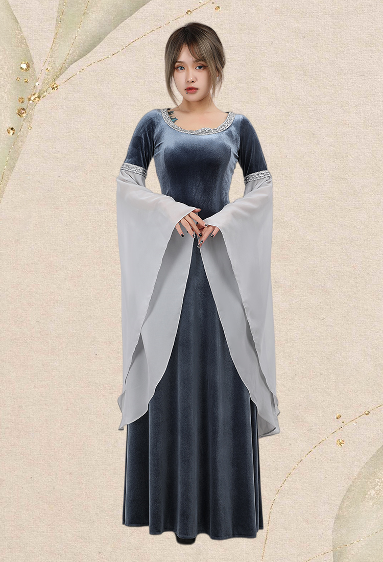 Medieval Dress Renaissance Vintage Retro Costume Fairy Elf Velvet Grey Evening Gown