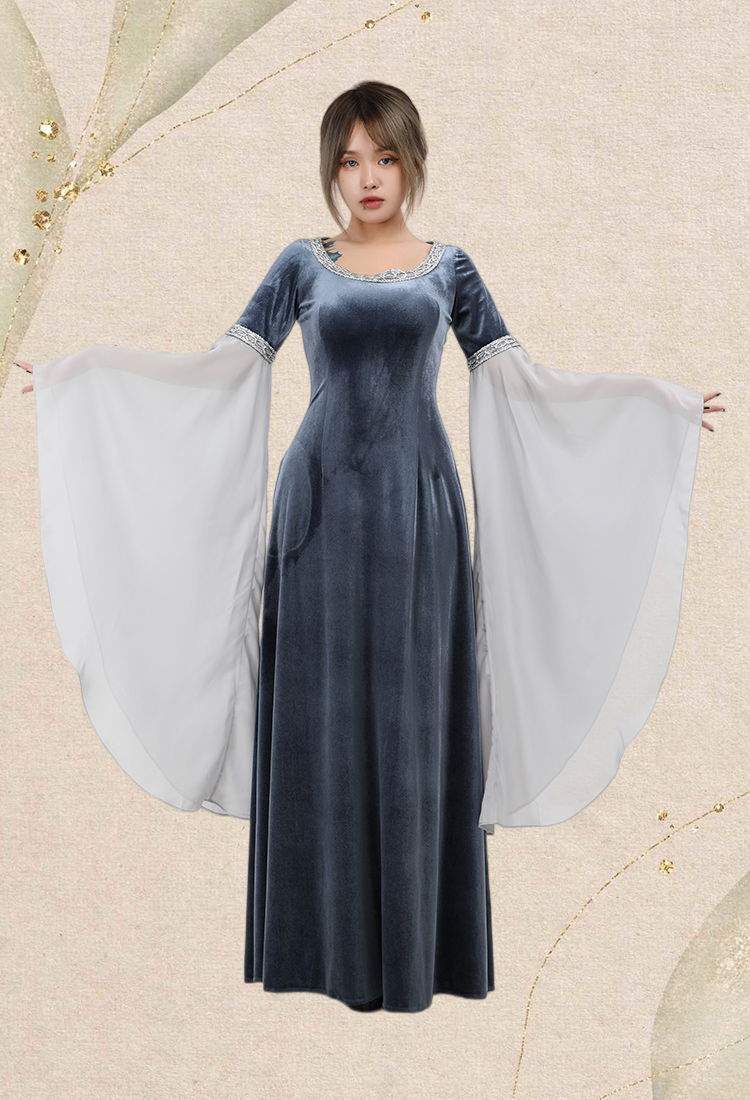 Medieval Dress Renaissance Vintage Retro Costume Fairy Elf Velvet Grey Evening Gown