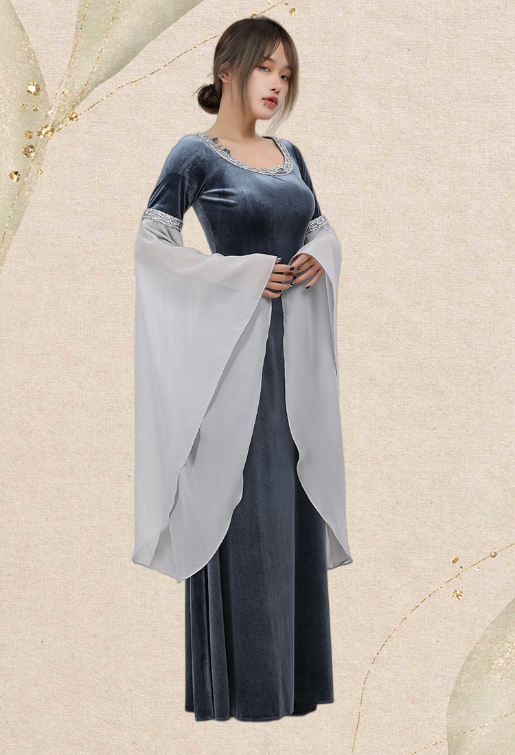 Medieval Dress Renaissance Vintage Retro Costume Fairy Elf Velvet Grey Evening Gown