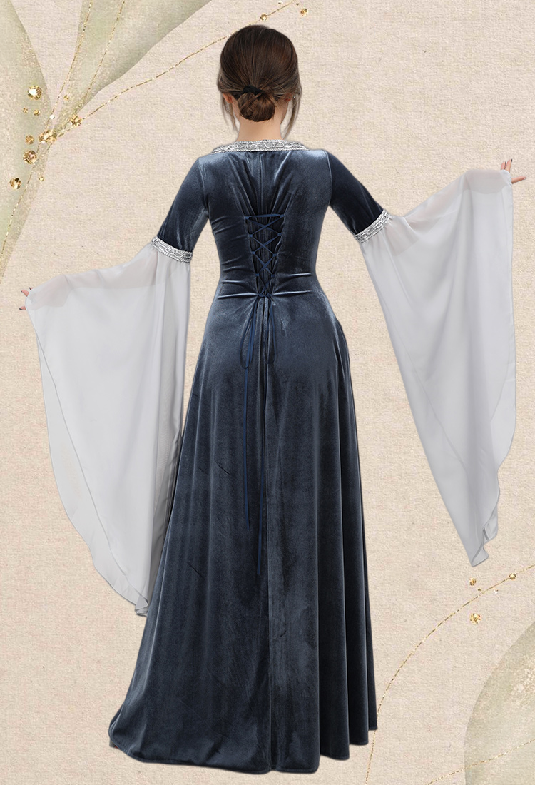 Medieval Dress Renaissance Vintage Retro Costume Fairy Elf Velvet Grey Evening Gown