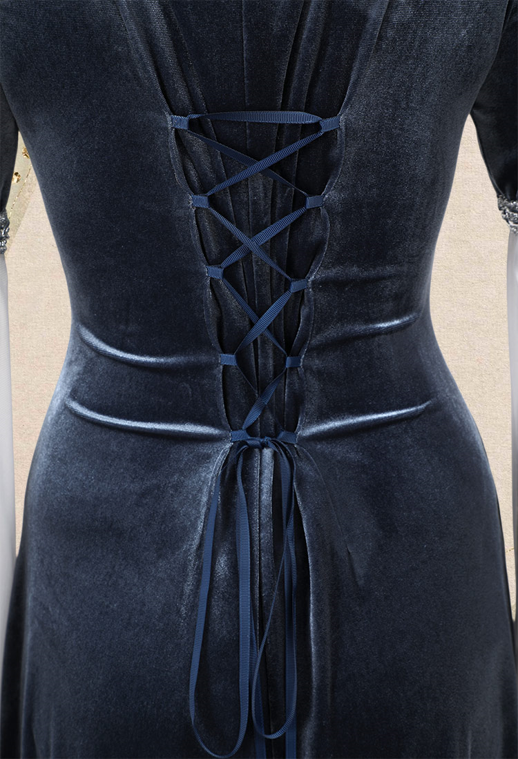 Medieval Dress Renaissance Vintage Retro Costume Fairy Elf Velvet Grey Evening Gown