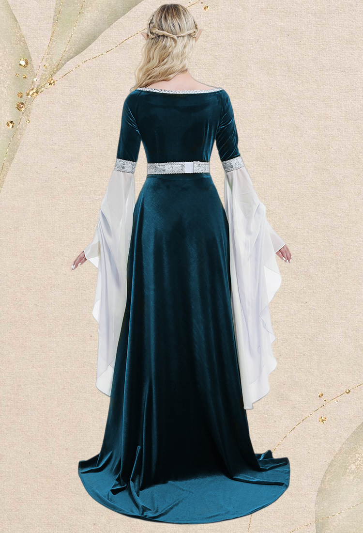 Renaissance Medieval Dress Handmade Vintage Forest Fairy Elf Velvet Blue Evening Dress Cosplay Costume